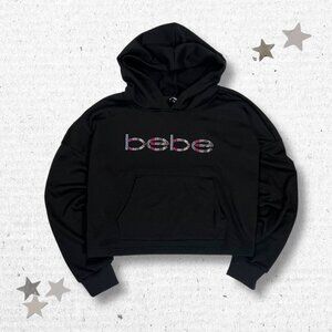 y2k Bebe Women's Black Cropped Bling Sports Hoodie